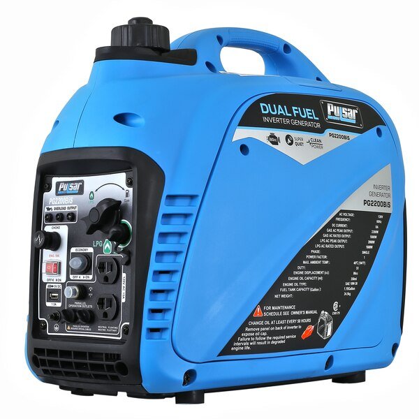 Portable Generator, Gasoline/Liquid Propane, 1,800 W/1,600 W Rated, 2,200 W/2,000 W Surge, 120V AC, Pulsar, Mfr#: PG2200Bis